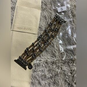 CAPE DIABLO Eternal Glow Stretch Apple Watch Strap Silver Gold NEW in Pouch $76